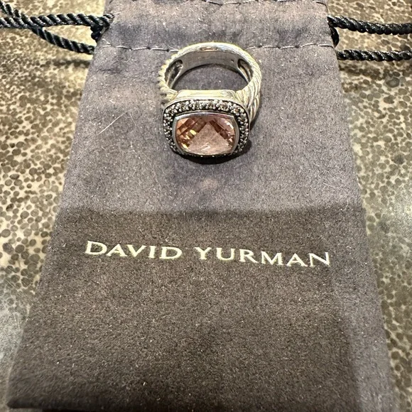 David Yurman Albion 11mm Morganite SS Ring w/Midnight Melange Diamonds - Size 6 - Picture 8 of 9